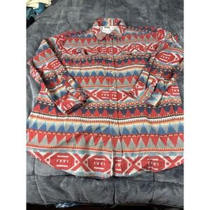 Ely Cattleman Mens XXL Southwestern Geometric‎ Pearl Snap Western Shirt Red Blue